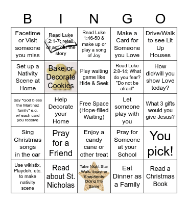 Family Advent Bingo Card