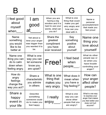 Feelings Bingo Card