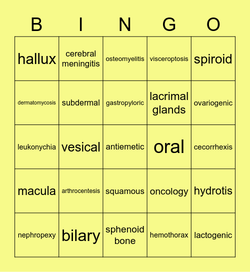Med Term - Chapter 5 B Bingo Card