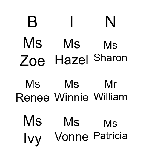 Spelling Bee Bingo Card