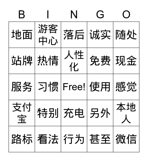 Lesson 3 看台北 Bingo Card