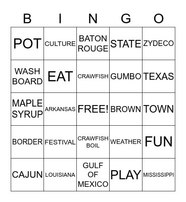 CRAWFISH BINGO Card