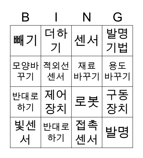실과 5단원 Bingo Card