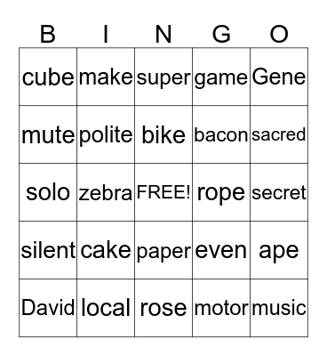 Long Vowel Sounds Bingo Card