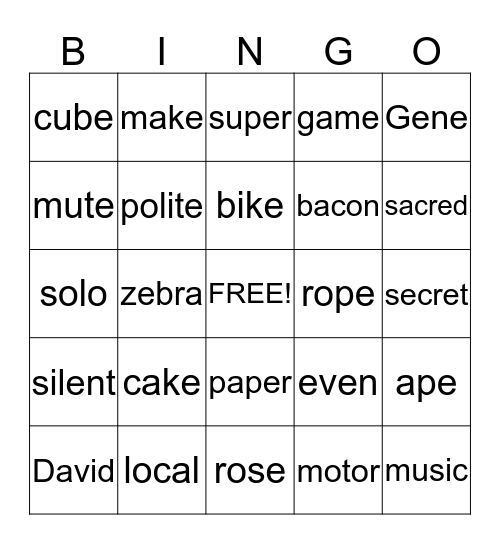 Long Vowel Sounds Bingo Card