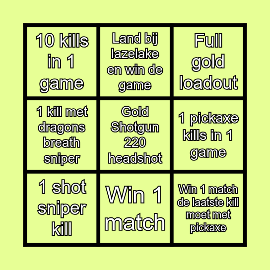 Fortnite Bingoo! Bingo Card