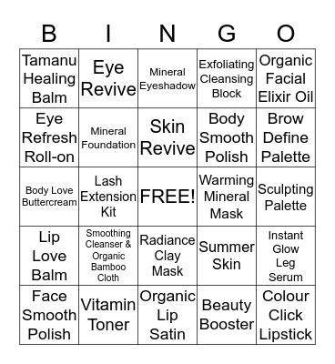 Tropic Bingo Card