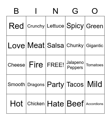 Dragons Love Tacos Bingo Card