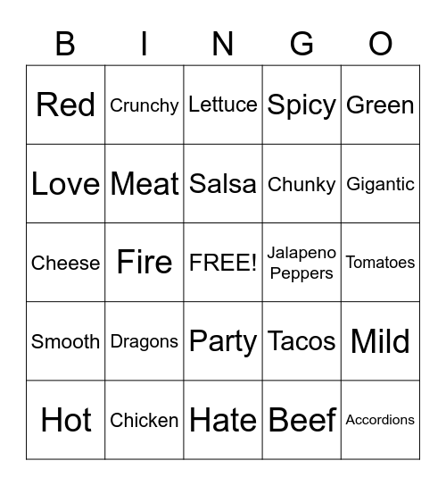 Dragons Love Tacos Bingo Card