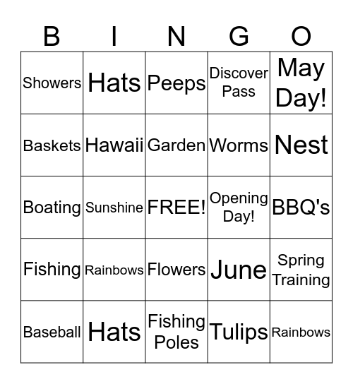Spring Fling Bingo Card
