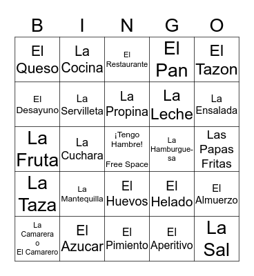 Comida Bingo Card