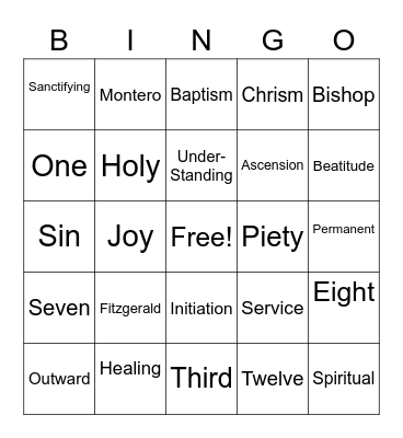 Confirmation Bingo Card