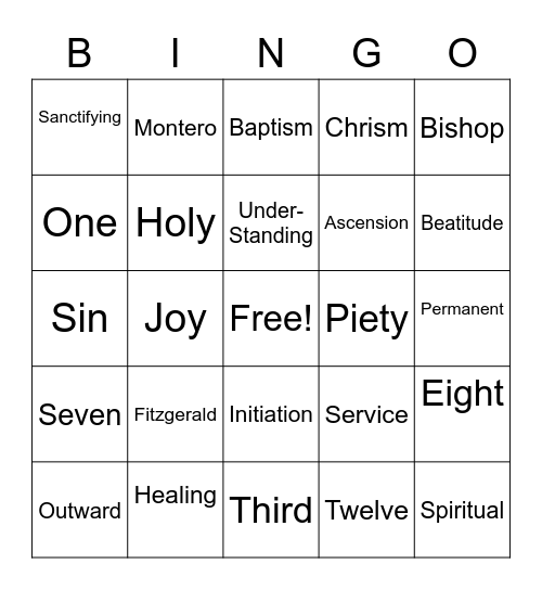 Confirmation Bingo Card