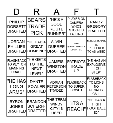 2015 NFL DRAFT BINGO Card