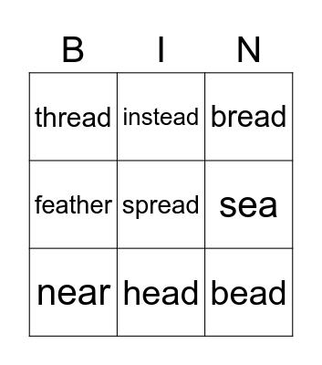 /ear/ /ea/ bingo! Bingo Card