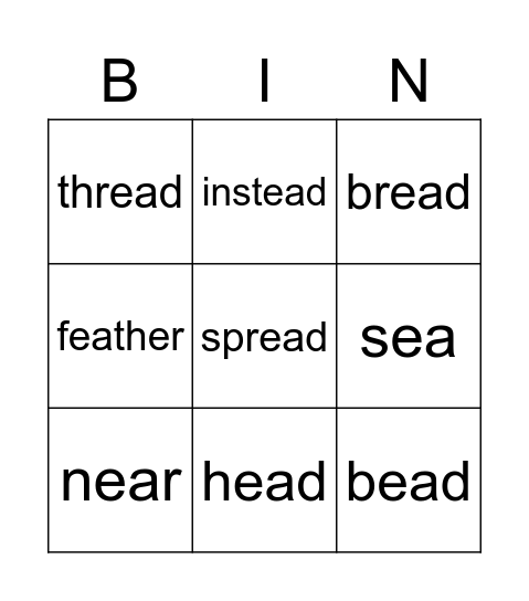 /ear/ /ea/ bingo! Bingo Card