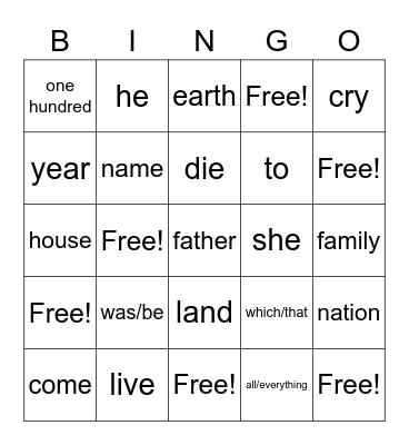 2021-22 3rd Chumash Vocabulary - Unit #1 Bingo Card