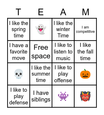 Get to know your teammates Bingo Card