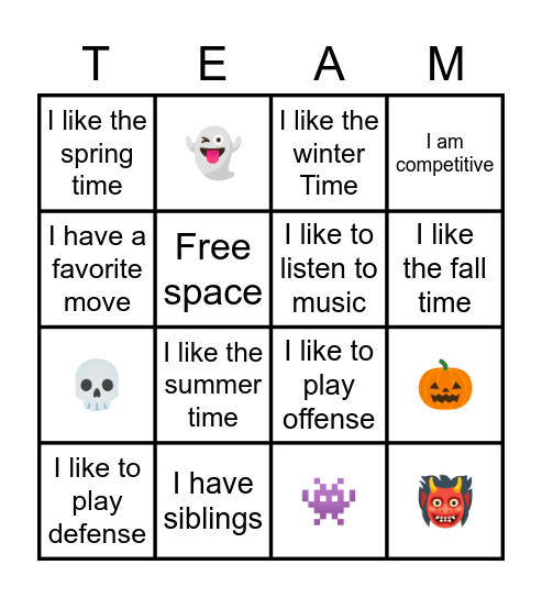 Get to know your teammates Bingo Card