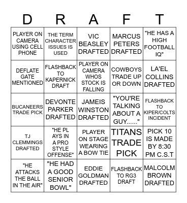 2015 NFL DRAFT BINGO Card