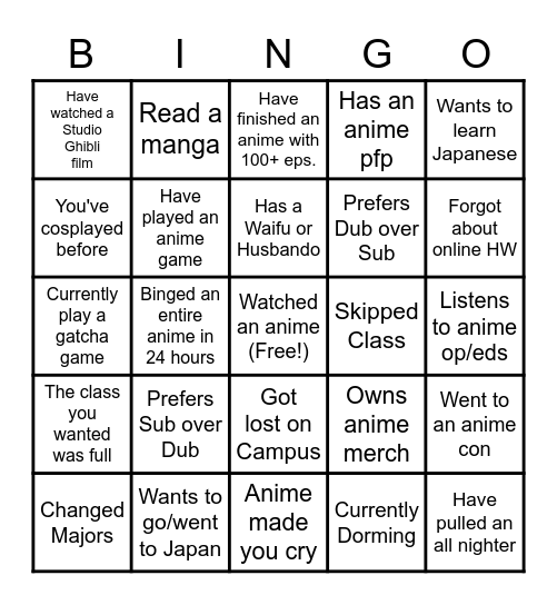 Greenwood Bingo Card