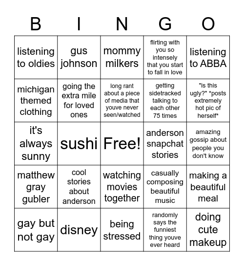 olivia bingo!! Bingo Card