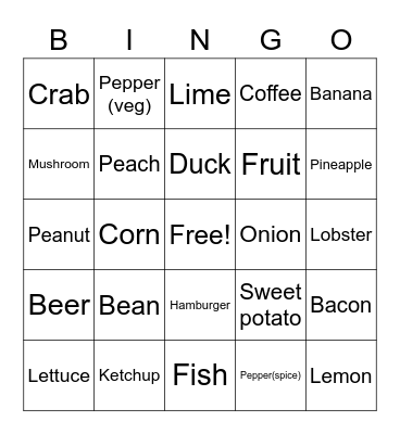 Food Bingo Card