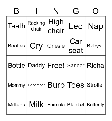 Baby Bingo Card