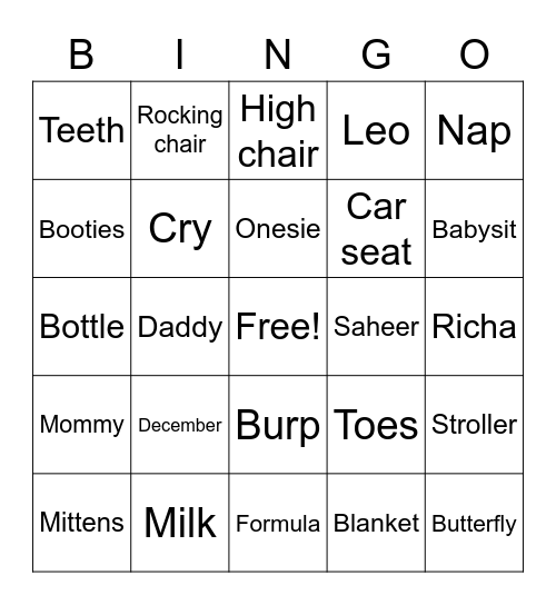Baby Bingo Card