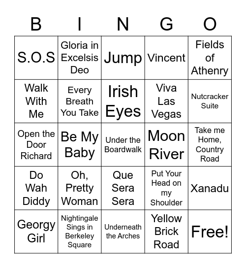 Music Bingo Card