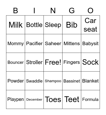 Baby Bingo Card
