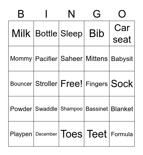 Baby Bingo Card