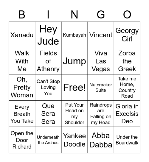 Music Bingo Card