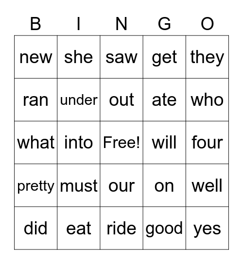 Sight Words II Bingo Card
