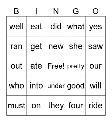Sight Words IIB Bingo Card