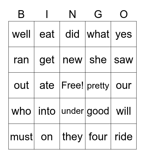 Sight Words IIB Bingo Card