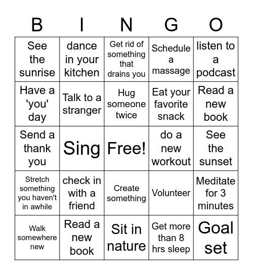 Well-being Bingo Baby! Bingo Card