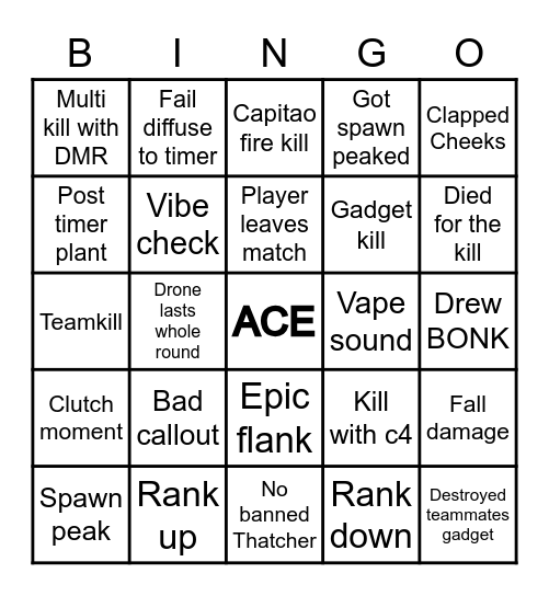 Siege Bingo Card