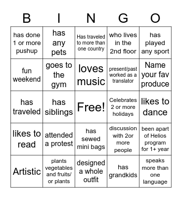 Connection Bingo Card