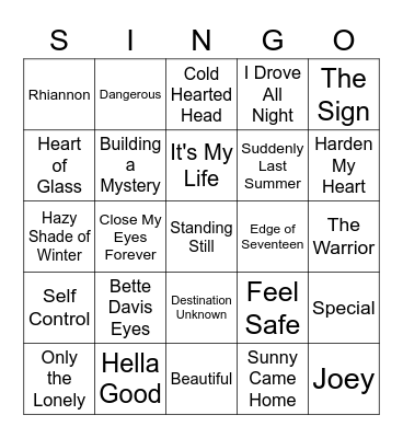 Ladies of Rock Bingo Card