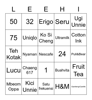 LA PETITE BINGO Card