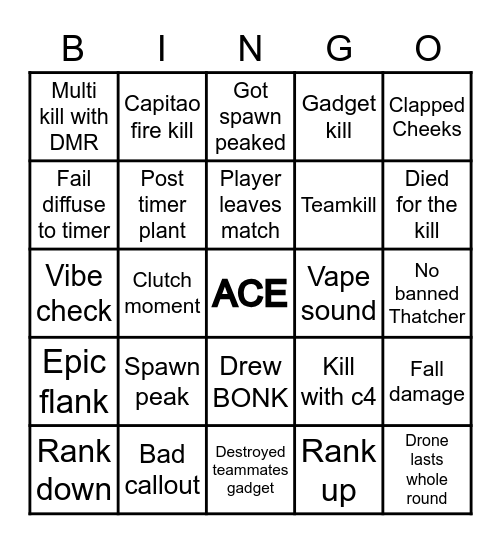 Siege Bingo Card