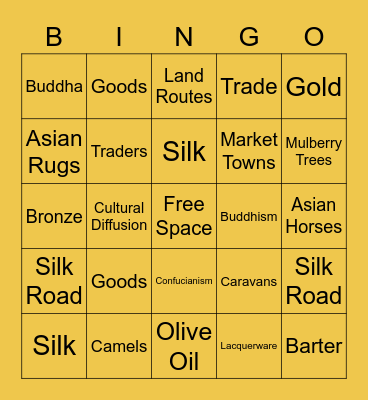 Silk Road Bingo Game Bingo Card