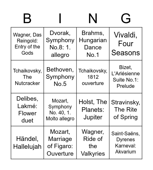 Den Store musikbanko Bingo Card