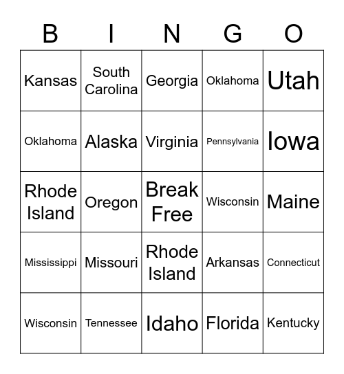 50 STATES OF THE U.S.A. Bingo Card