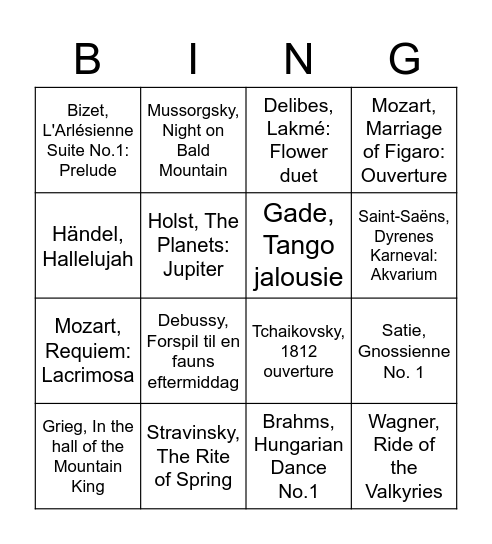 Den store musikbanko Bingo Card