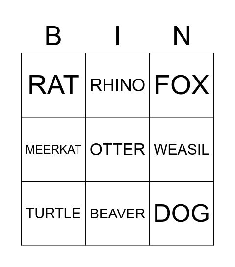 TEST BINGO Card