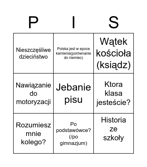 Lekcja fizyki bingo Card