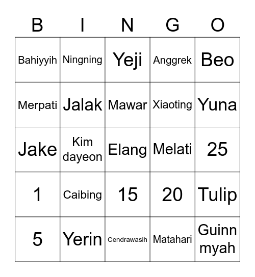 LA00YEJI ♡ Bingo Card