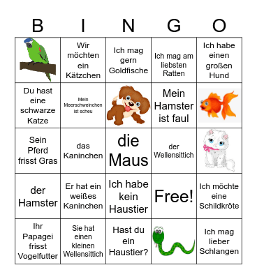 Haustiere Bingo Card